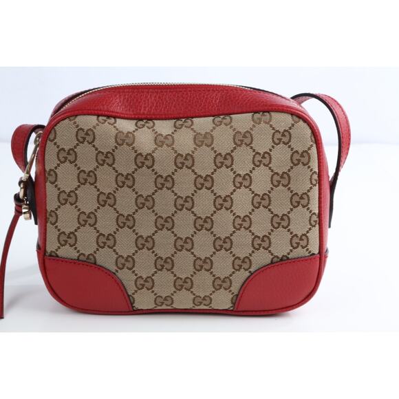 Gucci GG Red Beige Leather Canvas Bree Small Messenger Crossbody Bag Purse Italy - Picture 12 of 16